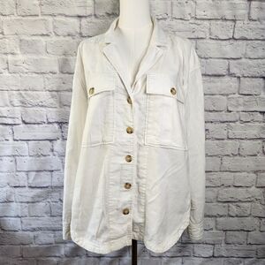 FREE PEOPLE Sunshine In My Pockets Linen Cotton Button-up Shacket Ivory Sz Small